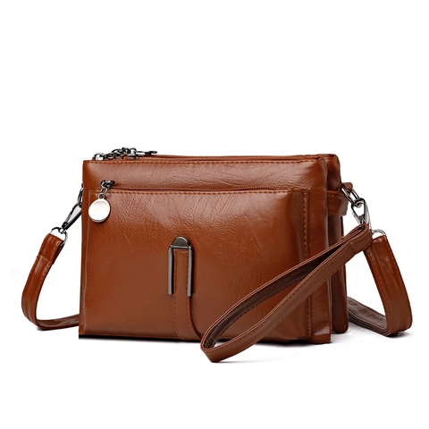 Sac Bandoulière Femme En Cuir PU Fermeture Éclair Multi-Couches Sac Carré Texturé Avec Bandoulière Amovible Et Dragonne