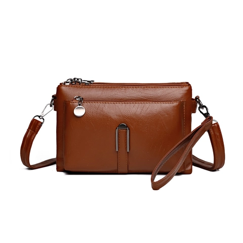 Sac Bandoulière Femme En Cuir PU Fermeture Éclair Multi-Couches Sac Carré Texturé Avec Bandoulière Amovible Et Dragonne