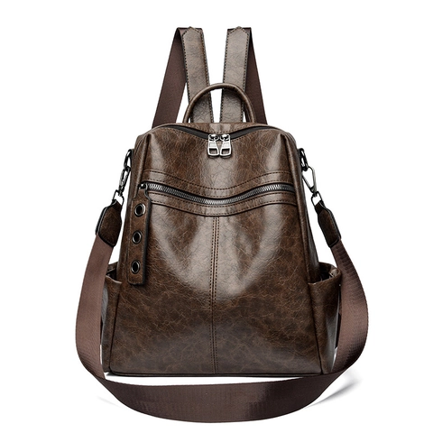 Vintage PU Leather Backpack For Women Large Capacity Waterproof Multi-Functional Retro Fashion Shoulder Bag Commuter Travel