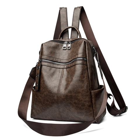 Vintage PU Leather Backpack For Women Large Capacity Waterproof Multi-Functional Retro Fashion Shoulder Bag Commuter Travel