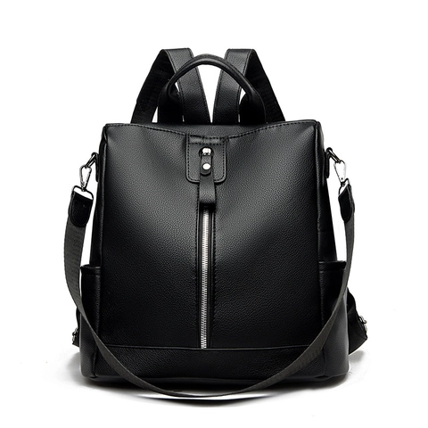 Women Fashion Backpack Litchi Texture PU Leather Multi-Functional Travel Bag With Vertical Zipper Large Capacity Commute