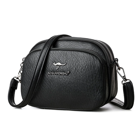 Women Litchi Grain PU Leather Crossbody Bag Triple Zipper Multi Layer Shoulder Bag Trendy Casual Small Square Purse