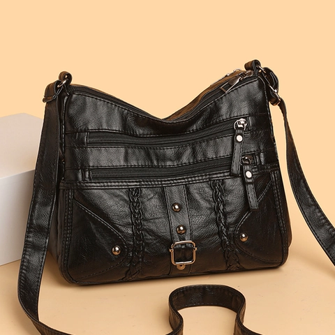 Borsa A Tracolla Da Donna Pelle PU Tasche Multiple Cerniera Trama Intrecciata Borchia Retro