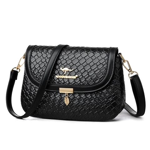 Borsa A Tracolla Da Donna In Pelle PU Intrecciata Con Patta E Pendente A Foglia Dorata Tracolla Regolabile Borsa Quadrata