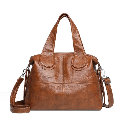 Bolso De Mano De Cuero PU Retro Para Mujer Gran Capacidad Bolso Bandolera Diseño Costuras Doble Asa Correa Ajustable Tote