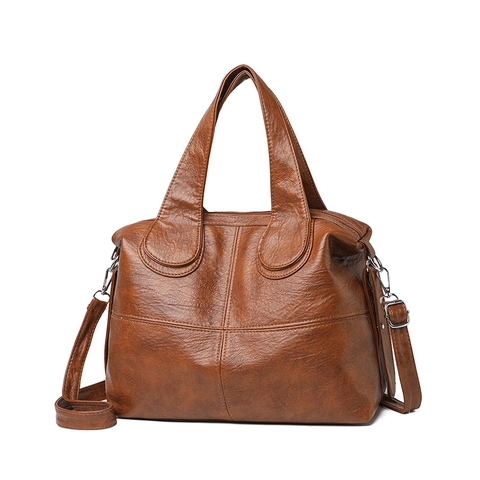Bolso De Mano De Cuero PU Retro Para Mujer Gran Capacidad Bolso Bandolera Diseño Costuras Doble Asa Correa Ajustable Tote