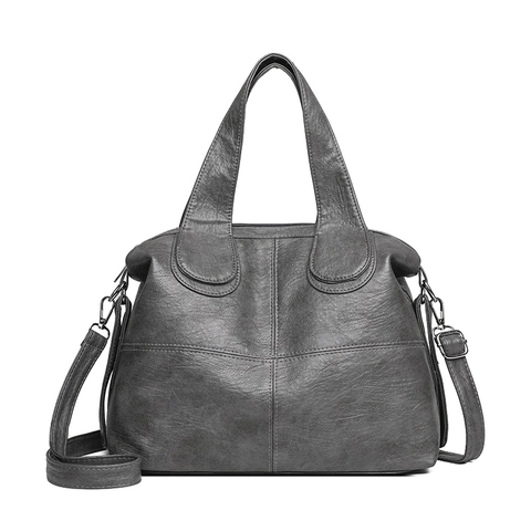 Bolso De Mano Tipo Tote Retro De Cuero PU Para Mujer Gran Capacidad Bolso Bandolera Con Correa Ajustable Minimalista Color Sólido