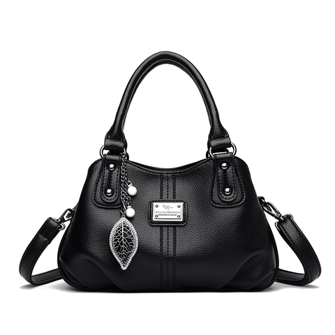 Bolsos Elegantes Para Mujer De Cuero PU Con Patrón De Lichi Bolso De Hombro Gran Capacidad Con Colgante De Perla Artificial Y Hoja