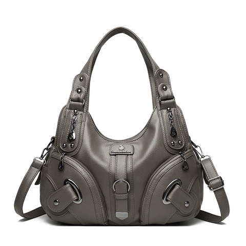 Sac À Main Grande Capacité Cuir PU Grain Lychee Multi Poches Zippées Sac Hobo Vintage Pour Femmes