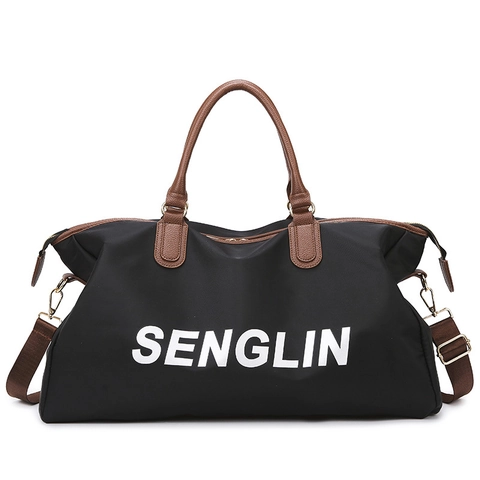 Large Capacity Travel Duffel Bag Oxford Cloth Waterproof Gym Tote With PU Leather Handles Letter Print Weekend Overnight Bag