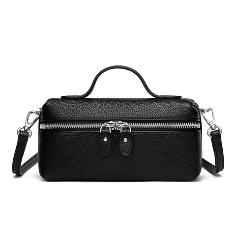 Bolso De Caja Cuir PU Grano De Litchi Mujeres Bolso Bandolera Mano Con Asa Doble Cremallera Retro Minimalista