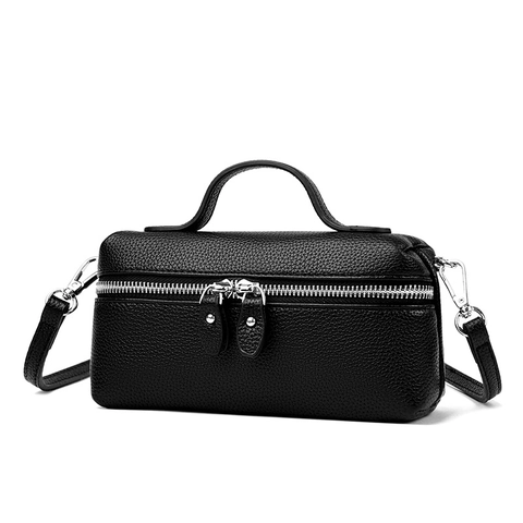 Bolso De Caja Cuir PU Grano De Litchi Mujeres Bolso Bandolera Mano Con Asa Doble Cremallera Retro Minimalista