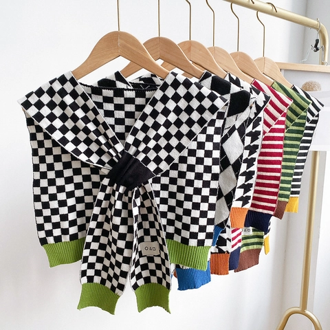 Donne Scialle In Maglia Finto Colletto Poliestere Scacchi Righe Decorativo Spalla Avvolgente Accessori Moda