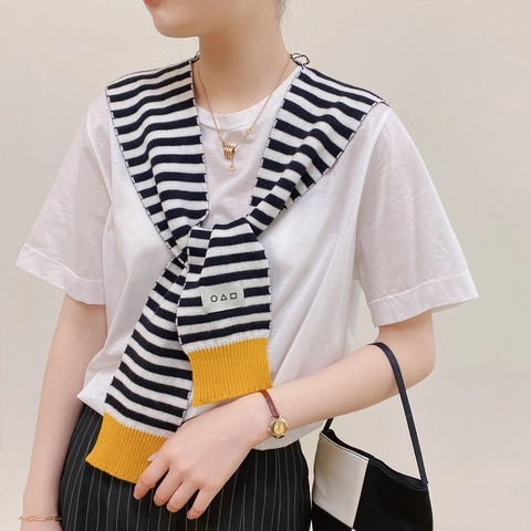 Donne Scialle In Maglia Finto Colletto Poliestere Scacchi Righe Decorativo Spalla Avvolgente Accessori Moda