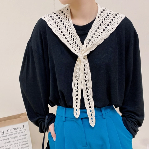 Sciarpa In Cotone All'uncinetto Da Donna Collo Staccabile Retro Dolce Pois Mantella Decorativa Con Chiusura A Lacci