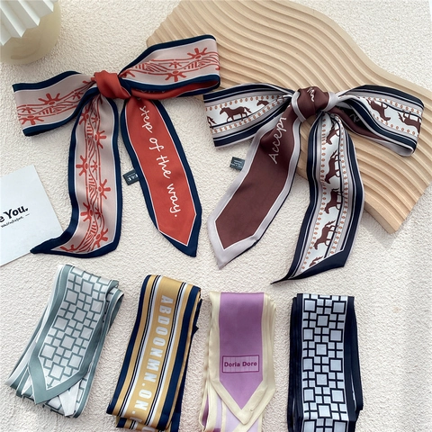 Elegante Sciarpa Twilly Lunga Stretta Per Donne Raso Poliestere Raso Nastro Per Capelli Decorazione Borsa Stile Francese