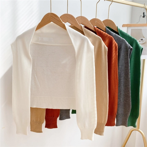 Vrouwen Gebreide Schouderdoek Polyester Effen Kleur Decoratieve Valse Kraag Veelzijdige Gelaagdheid Shrug Accessoire