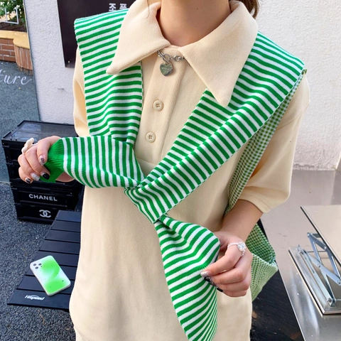 Gestrinkter Gestreifter Schal Falscher Kragen Dekorativer Schulterwickel Polyester Halstuch Für Damen Leicht