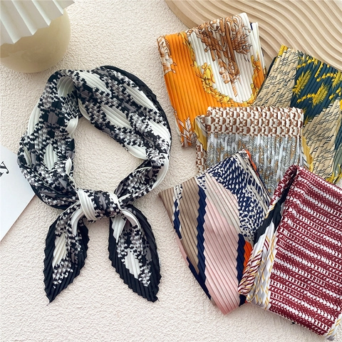 Sciarpa Plissettata Da Donna Effetto Raso Cravatta Stampata Fascia Per Capelli Accessorio Di Moda Elegante