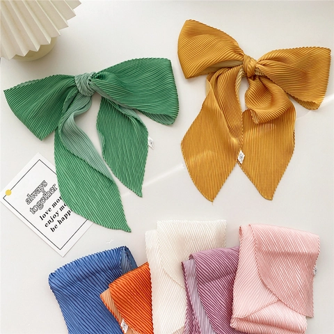 Solid Color Pleated Narrow Scarf Women Decorative Neck Scarf Summer Fashion Multiuse Hair Ribbon Bag Accessory