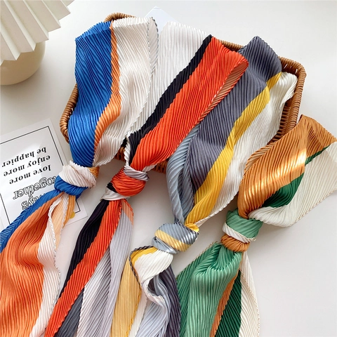 Falten Schal Lang Polyester Geometrischer Farblock Plissee Mode Halstuch Haarband Tasche Dekor Koreanischer Stil