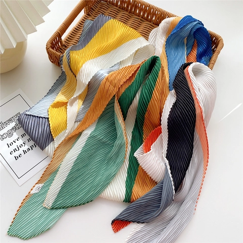 Falten Schal Lang Polyester Geometrischer Farblock Plissee Mode Halstuch Haarband Tasche Dekor Koreanischer Stil