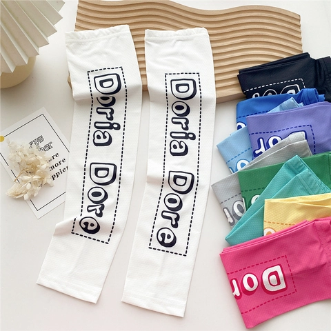 Sun Protection Sleeves Ice Satin Cooling UV Arm Covers Breathable Elastic Letter Print Fashion For Women