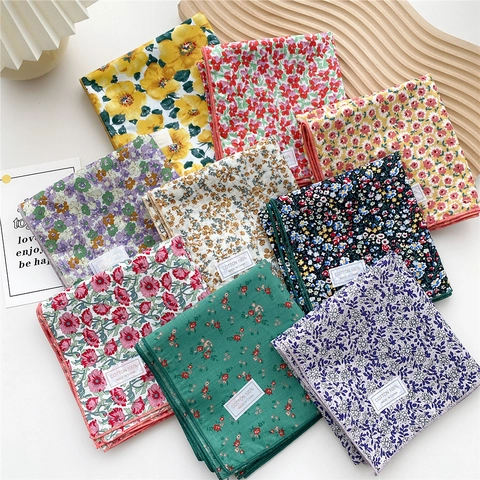 Floral Square Scarf Pure Cotton Bandana Head Wrap Vintage Neck Scarf Neckerchief Elegant Accessory For Women