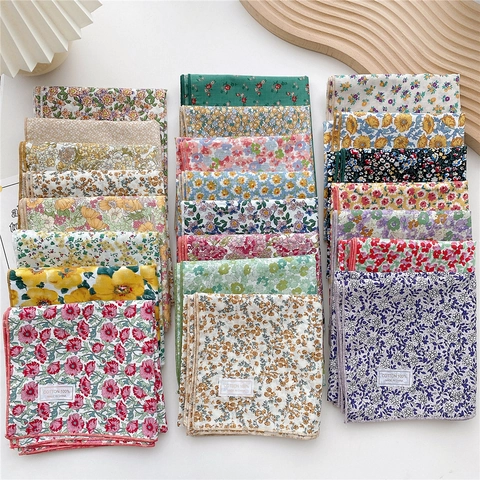 Floral Square Scarf Pure Cotton Bandana Head Wrap Vintage Neck Scarf Neckerchief Elegant Accessory For Women
