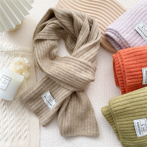 Winter Knitted Scarf For Women Men Solid Color Ribbed Soft Warm Long Neck Wrap Outdoor Accessories Minimalist Cozy