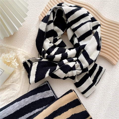 Sciarpa In Maglia Invernale Donna Spessa Calda Lunga A Righe Motivo Zebra Doppia Faccia Stile Coreano Morbido Accessorio Moda