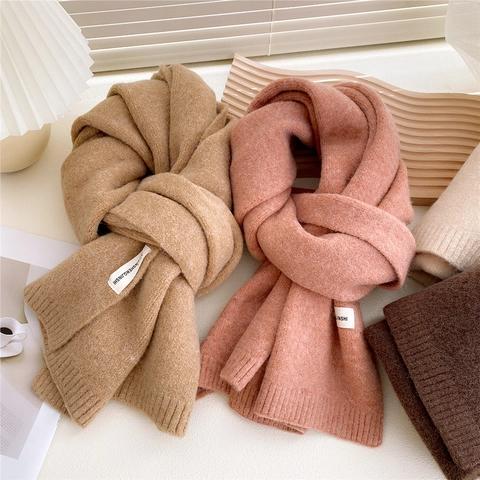 Écharpe Tricotée Épaisse D'hiver Pour Femmes Couleur Unie Châle Chaud Aspect Cachemire Style Coréen Étole Douce