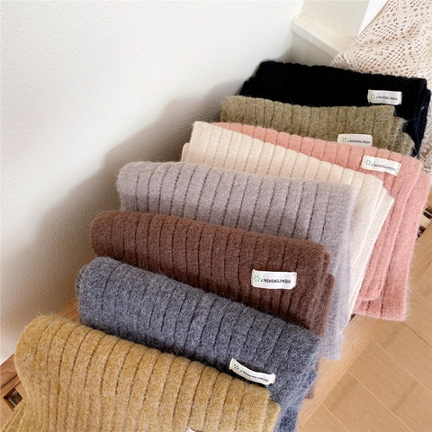 Sciarpa Invernale Donna Maglia Tinta Unita A Coste Morbida Calda Lunga Versatile Moda Stile Coreano Poliestere