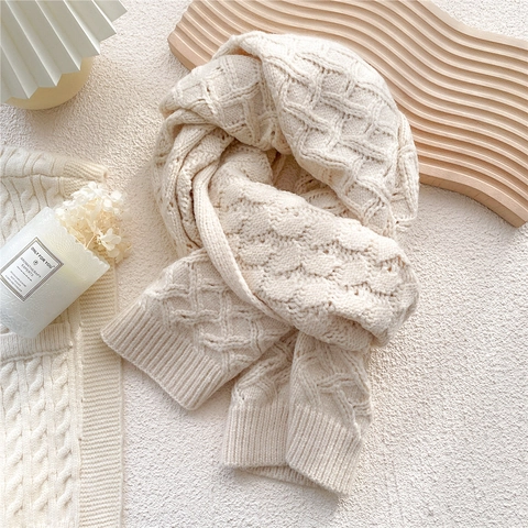Winter Knit Scarf Thickened Warm Cable Knit Solid Color Soft Long Neck Warmer Unisex Korean Ins Style