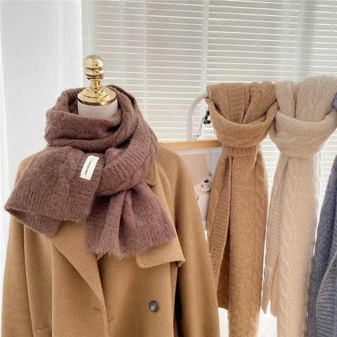 Bufanda De Punto Invierno Mujer Gruesa Cálida Trenzada Color Sólido Chal Largo
