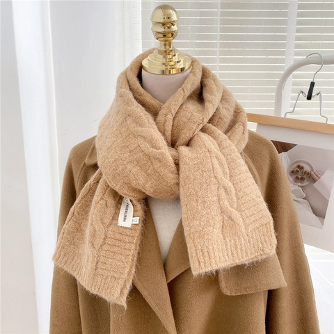 Bufanda De Punto Invierno Mujer Gruesa Cálida Trenzada Color Sólido Chal Largo