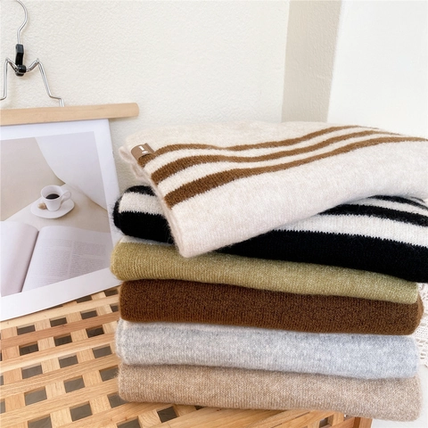 Sciarpa In Maglia Spessa A Righe Calda Misto Lana Lunga Scaldacollo Invernale Per Donna Uomo Versatile Moda