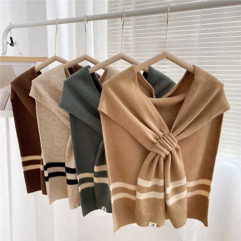 Dames Gebreide Sjaal Sjaal Gestreept Dik Warm Winter Nekwarmer Decoratieve Valse Kraag Mode Accessoire