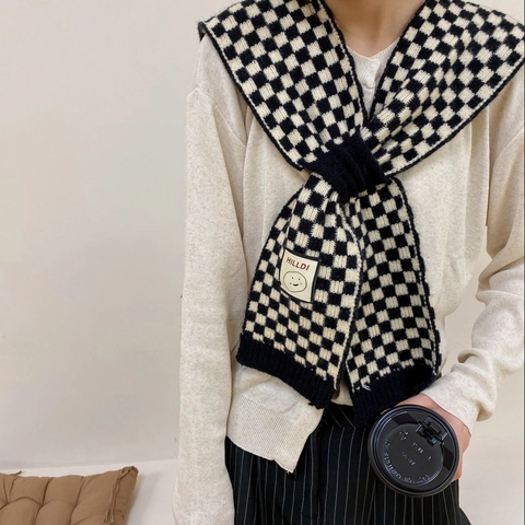 Knitted Scarf Shawl Checkerboard Houndstooth Striped Thick Warm Polyester False Collar Neck Wrap Accessories For Women