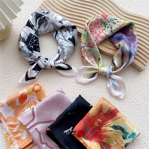 Foulard Quadrato Donna Effetto Raso Poliestere Stampa Artistica Van Gogh Notte Stellata Floreale Sciarpa Fascia Elegante Accessorio