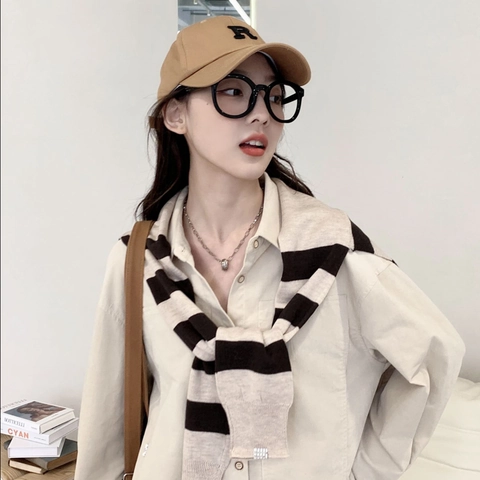Châle Tricoté À Rayures Femmes Noeud Faux Col Écharpe Décorative Accessoire De Cou Mélange De Tricot Style Chic