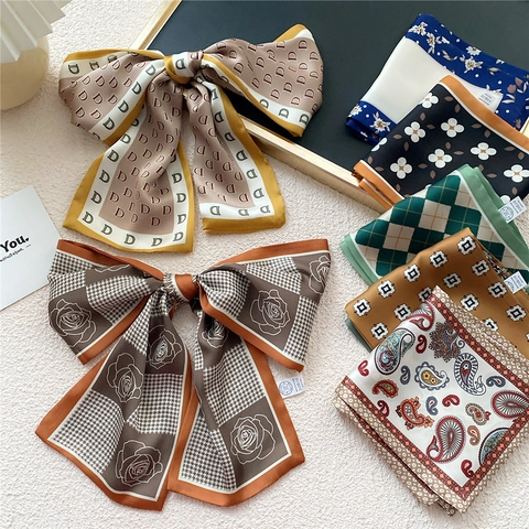 Sciarpa Sottile Elegante Da Donna Poliestere Effetto Raso Stampa Floreale Pied De Poule Paisley Cravatta Fascia Capelli Accessorio Borsa