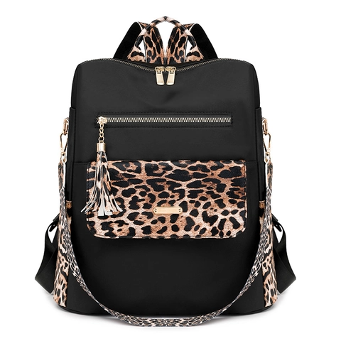 Zaino Da Donna Con Stampa Leopardata Nylon Ad Alta Densità Impermeabile Grande Capacità Moda Viaggio Borsa Casual Con Nappa