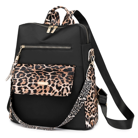 Zaino Da Donna Con Stampa Leopardata Nylon Ad Alta Densità Impermeabile Grande Capacità Moda Viaggio Borsa Casual Con Nappa