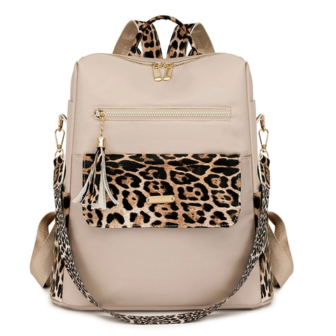 Damen Mode Rucksack Nylon Leopard Print Diebstahlsicher Große Kapazität Täglich Pendeln Vintage Lässig Mit Quaste