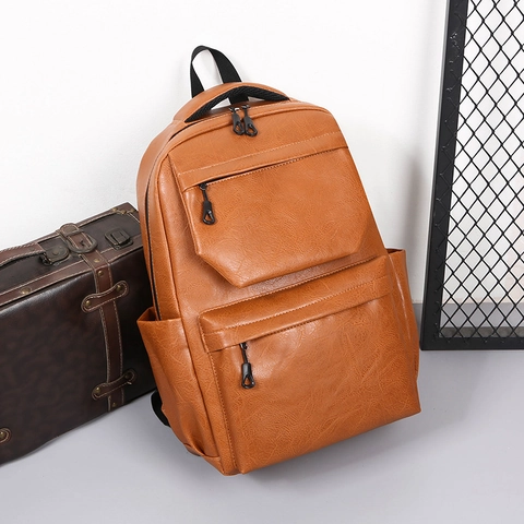 Zaino In Pelle Sintetica PU Vintage Grande Capacità Multi Tasche Impermeabile Business Viaggio Scuola Borsa Laptop Uomo