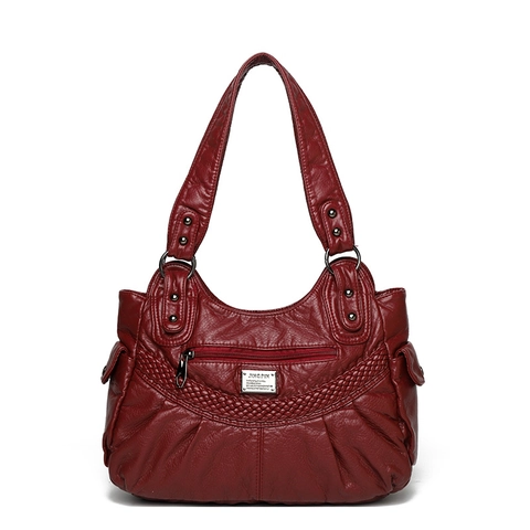 Women Shoulder Bag PU Leather Litchi Texture Braided Rivet Large Capacity Multi-Pocket Casual Tote Handbag