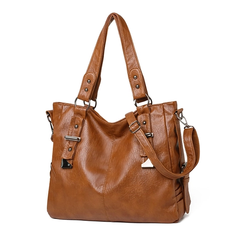 Women Large Tote Bag PU Leather Soft Retro Shoulder Handbag With Metal Rivet Adjustable Straps For Daily Commute