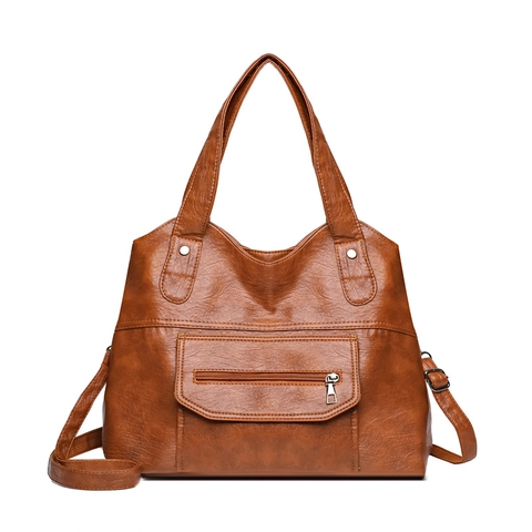 Large Capacity Tote Bag PU Leather Lychee Pattern Adjustable Strap Front Zipper Pocket Minimalist Casual For Women