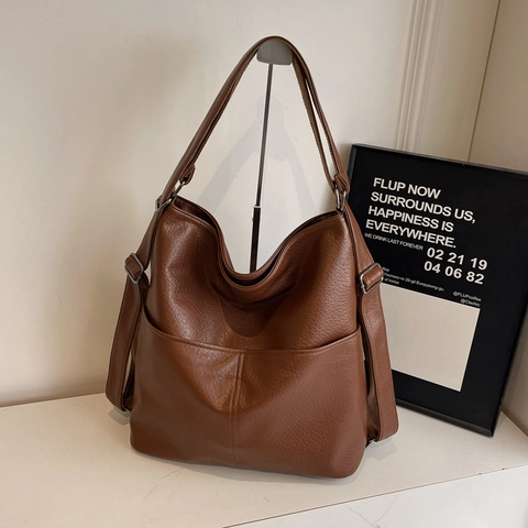 Borsa Hobo Grande Donna Texture Litchi Pelle PU Retro Minimalista Borsa A Tracolla Multifunzionale Cinghia Valigia